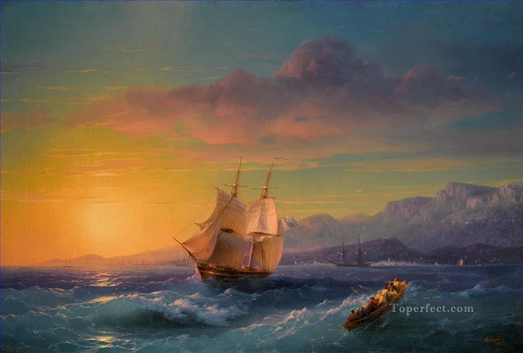 IVAN KOSTANTINOVICH AIVAZOVSKY Barco al atardecer frente a Cap Martin navegando Pintura al óleo